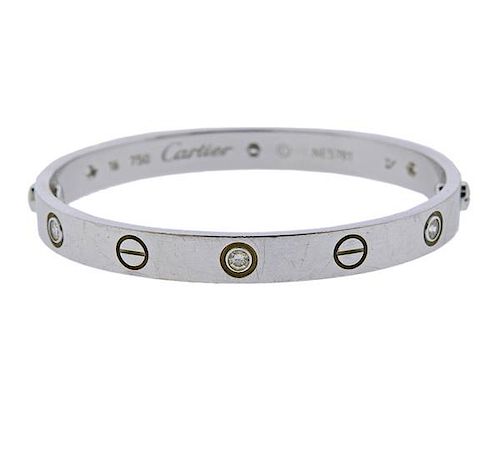 Cartier Love 18K White Gold Diamond Bracelet Size 16