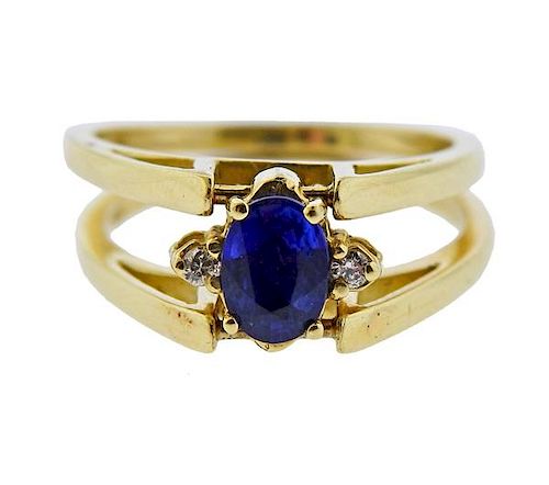 14K Gold Diamond Onyx Sapphire Flip Ring