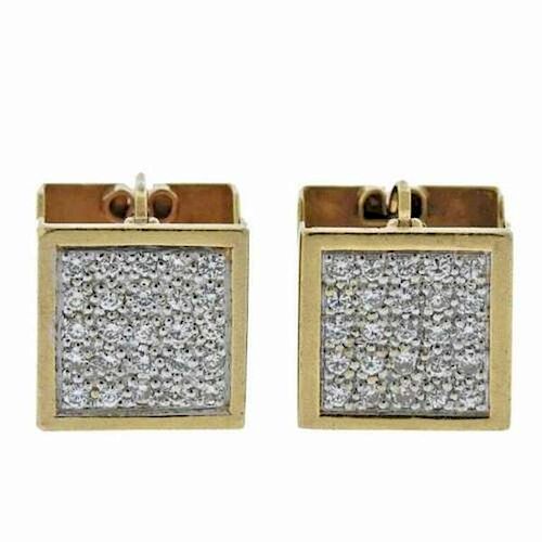 Modernist Geometric 14K Gold Diamond Cube Earrings