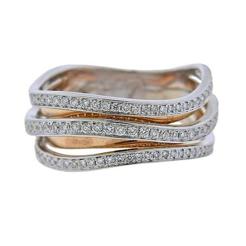 Chimento 18k Two Tone Gold Diamond Wave Band Ring