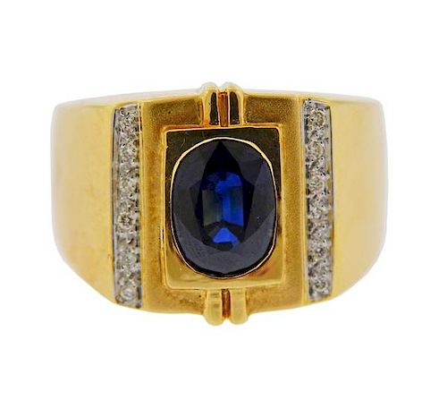 18K Gold Diamond Sapphire Gentleman Ring