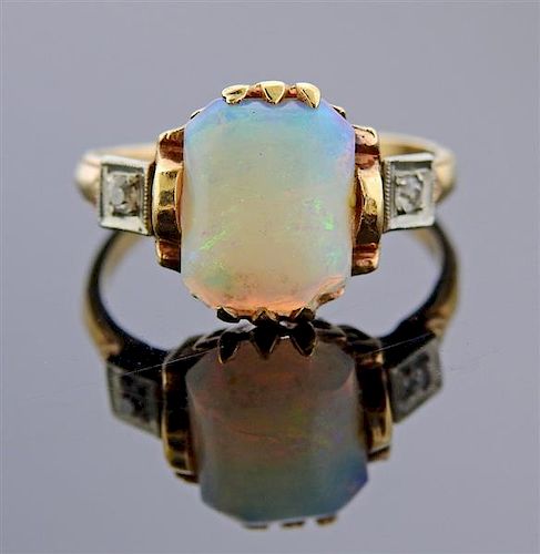 Antique 14k Diamond Opal Ring 