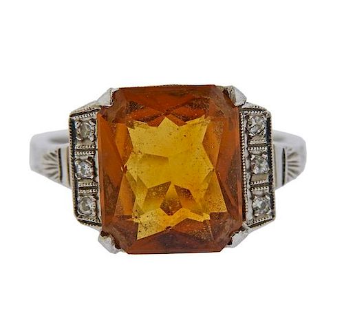 Antique 14k Gold Diamond Brown Stone Ring 