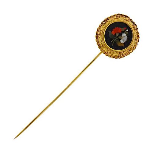 French 18k Gold Pietra Dura Stick Pin