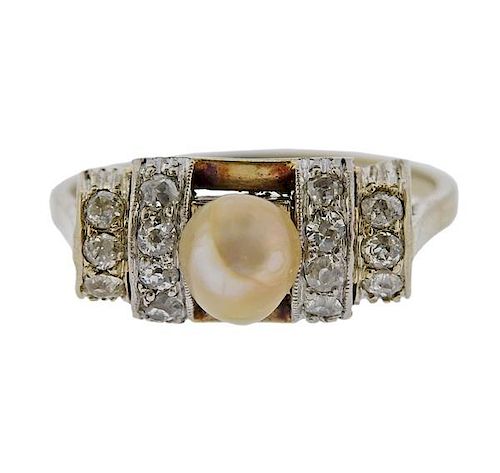 Antique 14k Gold Diamond Pearl Ring 