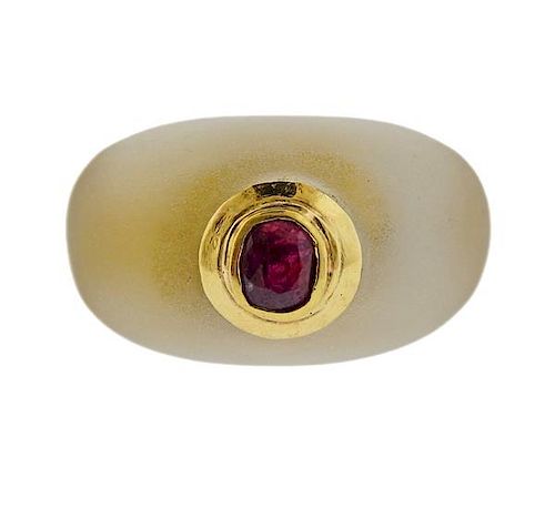 14k Gold Frosted Crystal Ruby Ring 