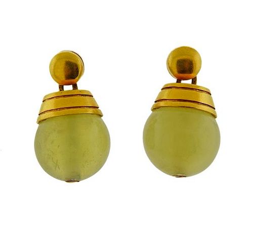18k Gold Green Stone Earrings 