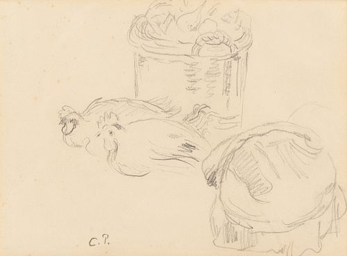 Camille  Pissarro (Danish/French, 1830-1903) Studies of Hens and Baskets