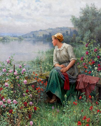 Daniel  Ridgway Knight(American, 1839-1924) Maria by the River