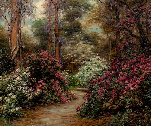 Louis Aston Knight 
(American, 1873-1948)
Untitled (Garden with Pink Flowers) 