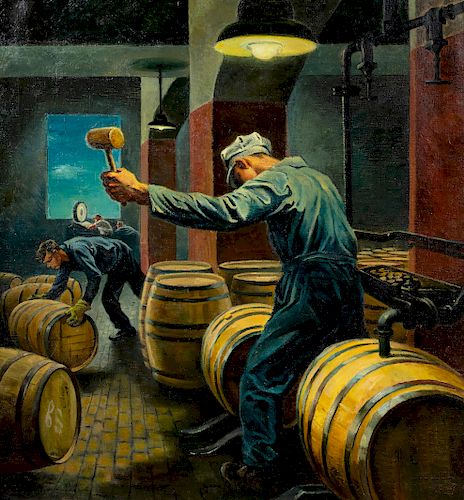 Georges Schreiber (Belgian/American, 1904-1977 )Whiskey Going into the Barrels to Age