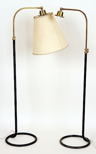 NEAR PAIR BRASS IRON FRENCH FLOOR LAMPS C.1950