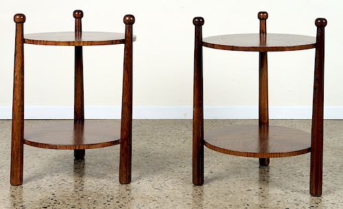 PAIR ROUND OAK END TABLES MANNER OF JEAN ROYER