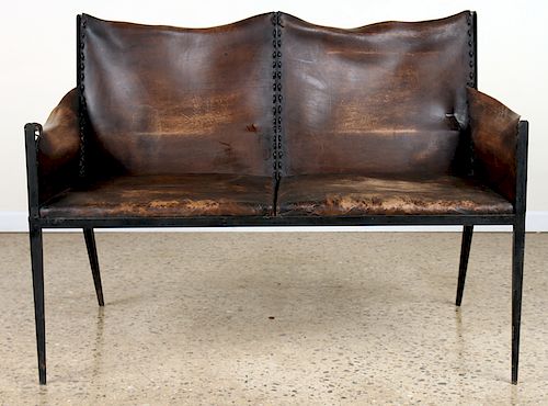 IRON LEATHER SETTEE MANNER OF JEAN-MICHEL FRANK