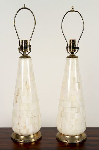 PAIR TESSELLATED CONICAL FORM TABLE LAMPS