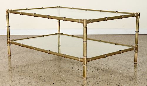 BRASS BAMBOO 2-TIER GLASS TOP COFFEE TABLE C.1970