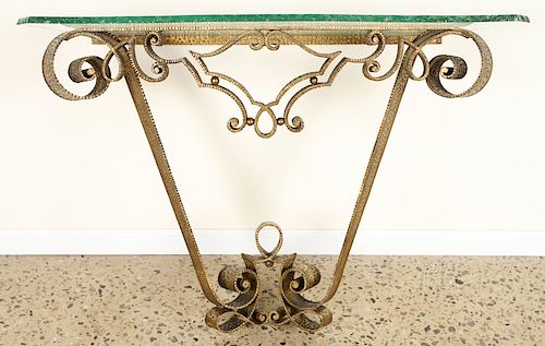 ART DECO HAND HAMMERED IRON GLASS CONSOLE C.1945