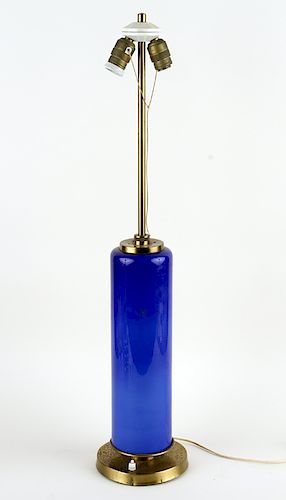 ART DECO BRONZE TABLE LAMEP BLUE GLASS CIRCA 1930