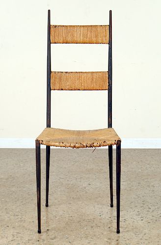 SINGLE FRENCH IRON AND RUSH SIDE CHAIR CIRCA 1945