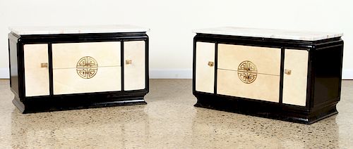 PAIR JAMES MONT STYLE MARBLE TOP END TABLES C1960