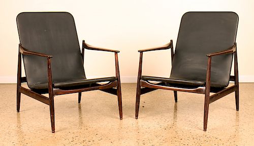 MID CENTURY MODERN LEATHER AND WOOD ARM CHAIRS