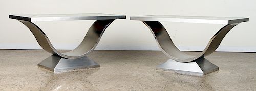 PAIR GEOFFREY BRADFIELD LACQUER & CHROME TABLES