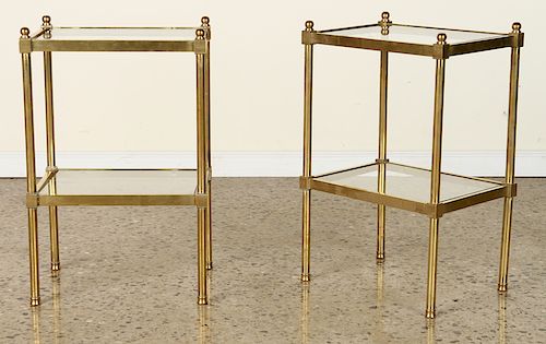PAIR BRASS GLASS TOP TWO TIER SIDE TABLES C.1970