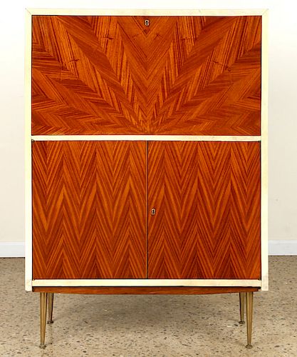 PARCHMENT WOOD FALL FRONT BAR CABINET C.1960