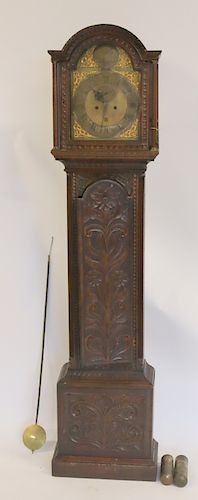 John Roberts Signed Carved Tallcase Clock.