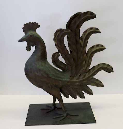 Antique Patinated Metal Rooster.
