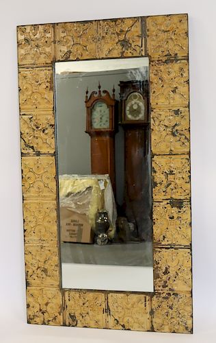 Large Vintage Tin Framed Mirror.