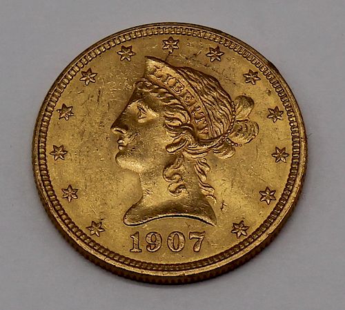 GOLD. 1907 US $10 Gold Coin.