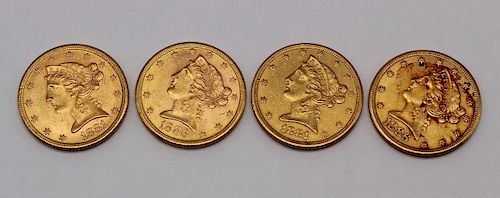 GOLD. Grouping of (4) US $5 Gold Coins.
