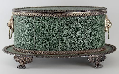 SILVERPLATE. Silverplate and Shagreen Vanity Box.