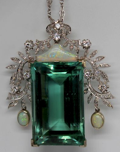 JEWELRY. 157ct Beryl, Opal and Diamond Pendant.