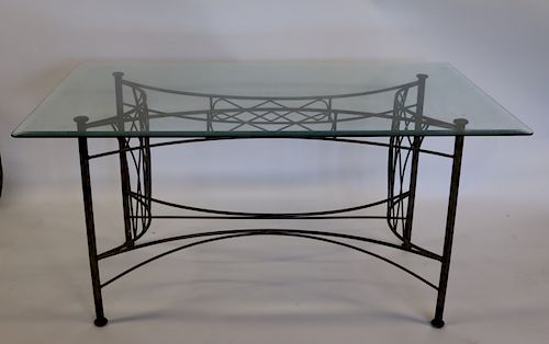 Vintage And Decorative Iron Table With Glass Top