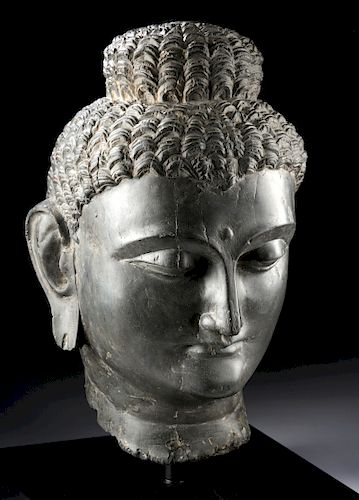 Gorgeous Gandharan Schist Buddha Head, Lifesize+