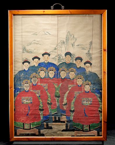 Early 19th C. Chinese Painted Group Portrait on Paper
