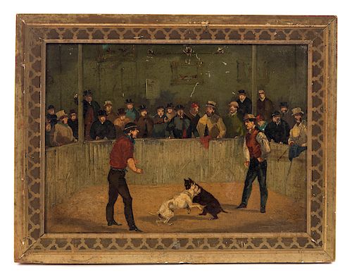 Rare 1800's Oil Painting Pit Bull Dog Fighting Arena