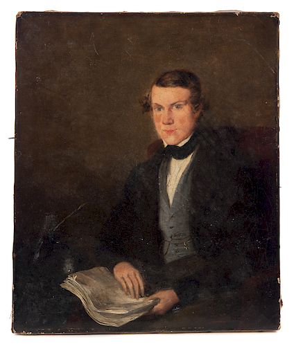 A. Lenoir Oil on Canvas Portrait Man with Newspaper