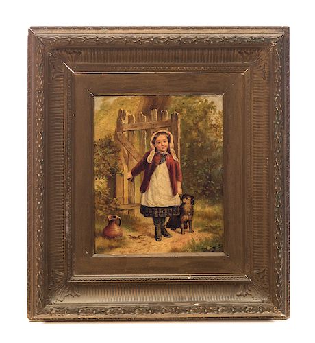 Oil Painting on Board of Little Girl with Dog