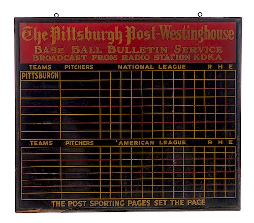 Early Pittsburgh Post Baseball Bulletin Service Scoreboard