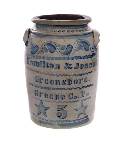 Hamilton & Jones Blue Decorated Crock