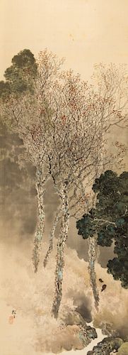 A Japanese Ink and Color Painting on Silk
Image: height 53 1/2 x width 19 3/4 in., 136 x 50.2 cm.