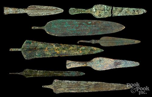 Eight Luristan bronze spear and dagger blades