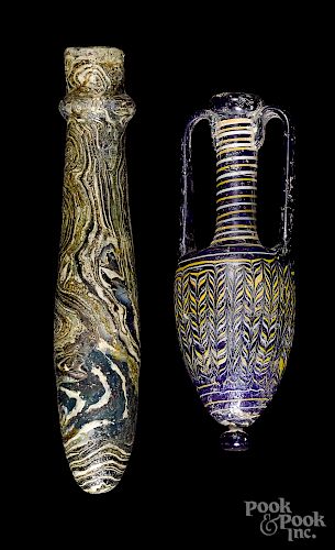 Greek glass core-form vessel, etc.