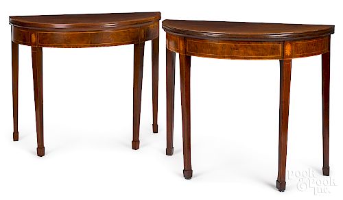 Matched pair of Federal demilune card tables