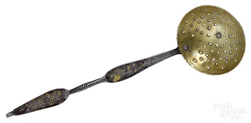 Wrought iron and brass straining ladle