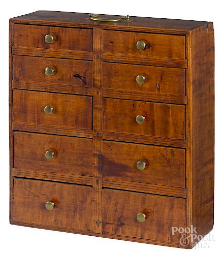 Small tiger maple apothecary cabinet