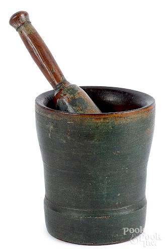 Turned and painted mortar and pestle